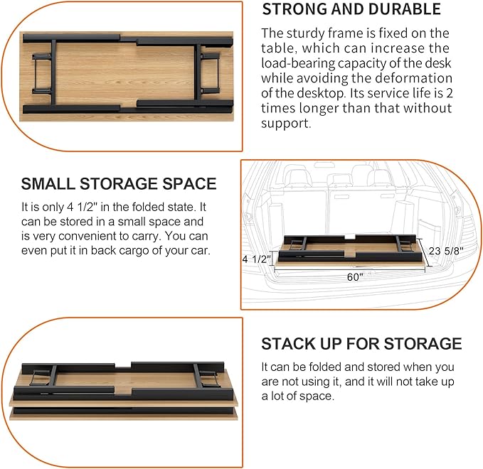 Need Home Office Desk - Large Computer Desk Sturdy Table Foldable Desk Gaming Computer Table No Assembly Required AC5BB 60 inch