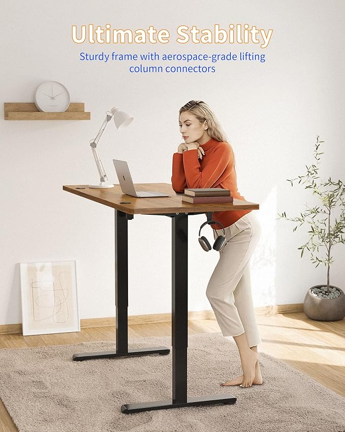 YIHAYO Electric Standing Desk, 55 x 24 Inches Stand Up Desk with Splice Board, Adjustable Height Desk, Computer Desk for Home Office, Black Frame/Rustic Brown Top