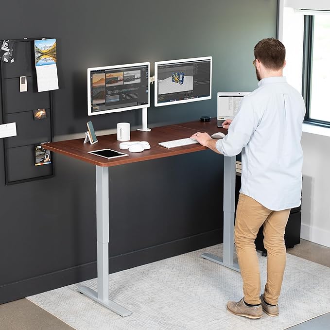VIVO Electric 71 x 30 in Standing Desk, Memory Height Adjustment, 1B Series, Dark Walnut Top Gray Frame, DESK-KIT-1G7D