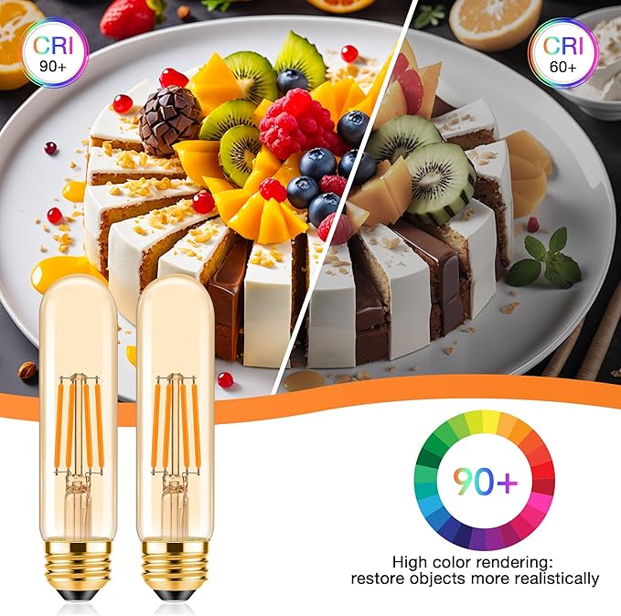 ToBeGreat T30 Light Bulbs 4 Watt Equivalent 40W Bulb E26 Tubular Bulbs T10 LED Bulb Warm White 2200K,Desk Lamp,Bedbroom Bathroom Dimmable,Chandelier (Amber, 5 in (6pack))