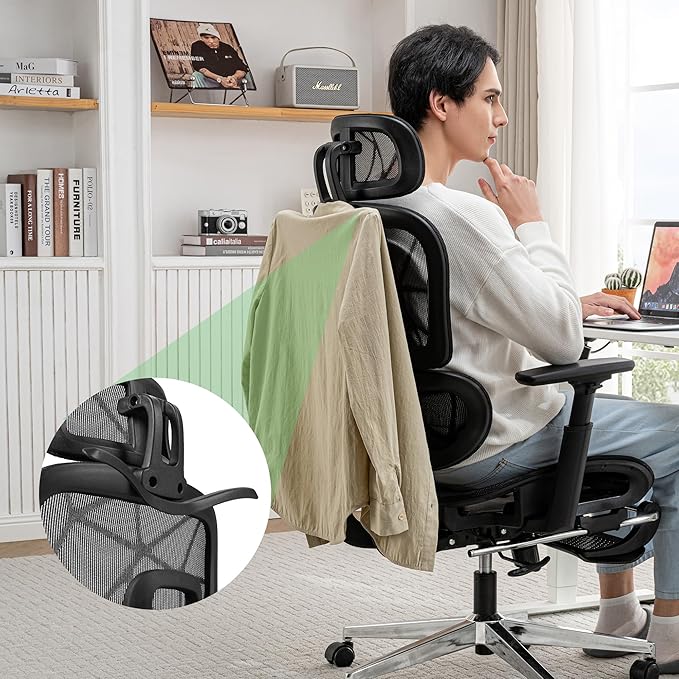 Mesh Ergonomic Office Chair with Footrest,High Back Mesh Gaming Chair with Lumbar Support,Adjustable Headrest and Armrests for Home Office Desk Chair