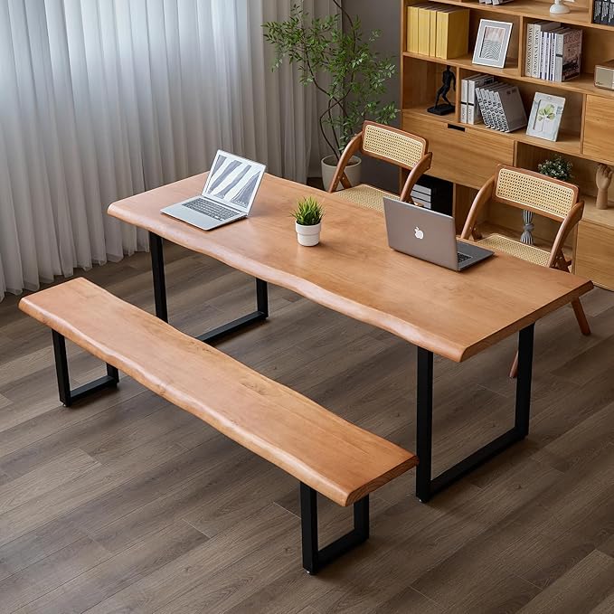 Stylish Solid Wood Office Desk with Sturdy Metal Base - Durable Multi-Size Executive Computer & Dining Table - Perfect for Home Office & Work Environments (Brown, 78.74in)