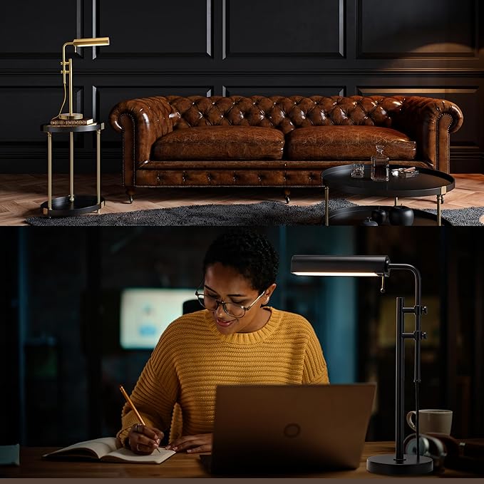 O'Bright Aurora LED Pharmacy Desk Lamp - Swing Arm, Industrial Design for Reading, Crafting, Work,10W LED, Adjustable Height 18.5-24.5 inches - Ideal for Living Room, Bedside, Office, Antique Brass