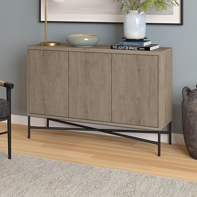 Henn&Hart 48" Wide Rectangular Buffet Table in Weathered Gray, for Home, Living Room, Bedroom, Entertainment Room, Office