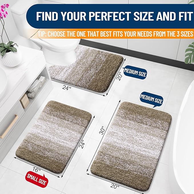 OLANLY Luxury Toilet Rugs U-Shaped 24x20, Extra Soft and Absorbent Microfiber Bathroom Rugs, Non-Slip Plush Shaggy Bath Mat, Machine Wash Dry, Contour Bathroom Mats for Toilet Base, Coffee