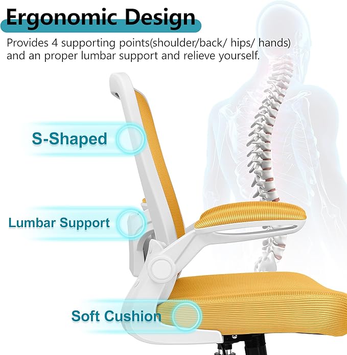 FelixKing Office Chair, Ergonomic Desk Chair Breathable Mesh Chairs Adjustable High Back Lumbar Support Flip-up Armrests, Executive Rolling Swivel Comfy Computer Chairs Home Office Yellow