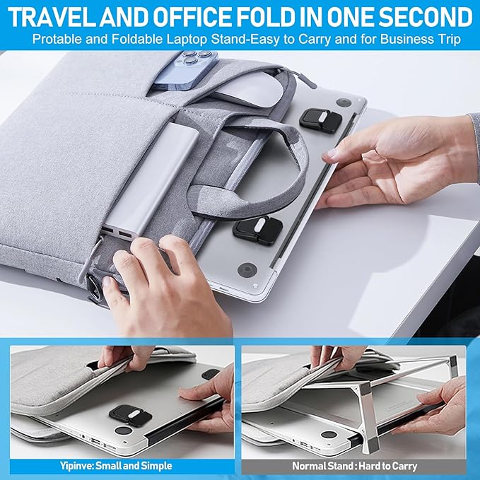Mini Laptop Stand, Portable Laptop Stand, Foldable & Lightweight Ergonomic Riser with Ventilated Cooling, Sleek Computer Notebook Holder Fits Keyboards &10-17.3 Inch Laptops, Silver
