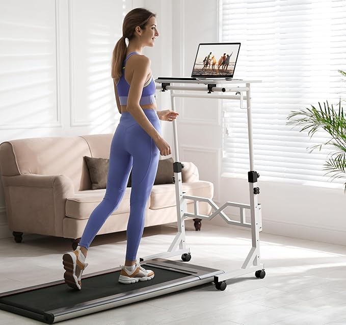 Treadmill Desk, 29.5-45.3 Inch Adjustable Height Small Standing Desk for Walking Pad, Portable Standing Table with a Cup Holder and a Hook for Home Office