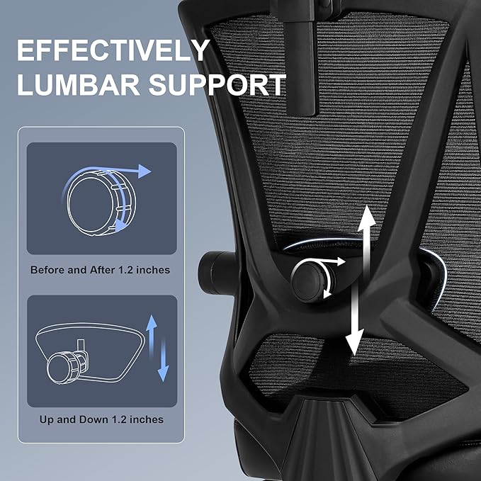 Misolant Ergonomic Office Chair with Footrest, Ergonomic Desk Chair with Adjustable 2D Lumbar Support, High Back Computer Chair with Adjustable Headrest, Comfortable Leather Office Chairs -Black