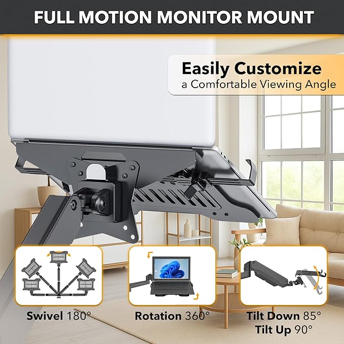 ZEBOZAP CLMLTP1016 Ergonomic Laptop Mount for Poles | Fits Devices Up to 19" | 360° Rotation | Anti-Slip Tray | Tool-Free Strap Mounting | Outdoor, Industrial & Mobile Workstations