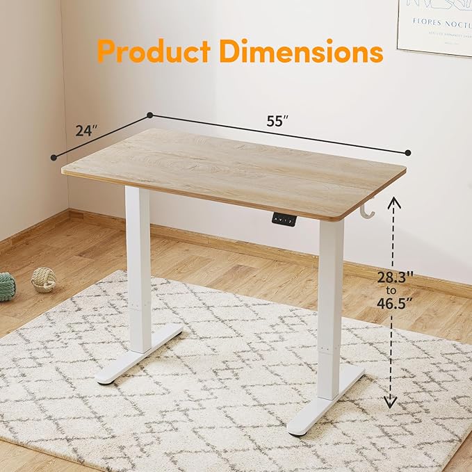 Cubiker Standing Desk, Stand up Height Adjustable Home Office Electric Desk, 55 x 24 Inch Sit Stand Desk with Splice Board, Maple Desktop