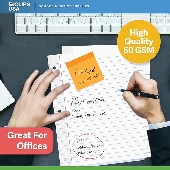 Notebook Paper, Loose Leaf Paper (24 Pack), Wide Ruled Paper, 10.5” x 8”, Filler Paper, 100 Sheets Per Pack, 60 gsm (24 Pack)