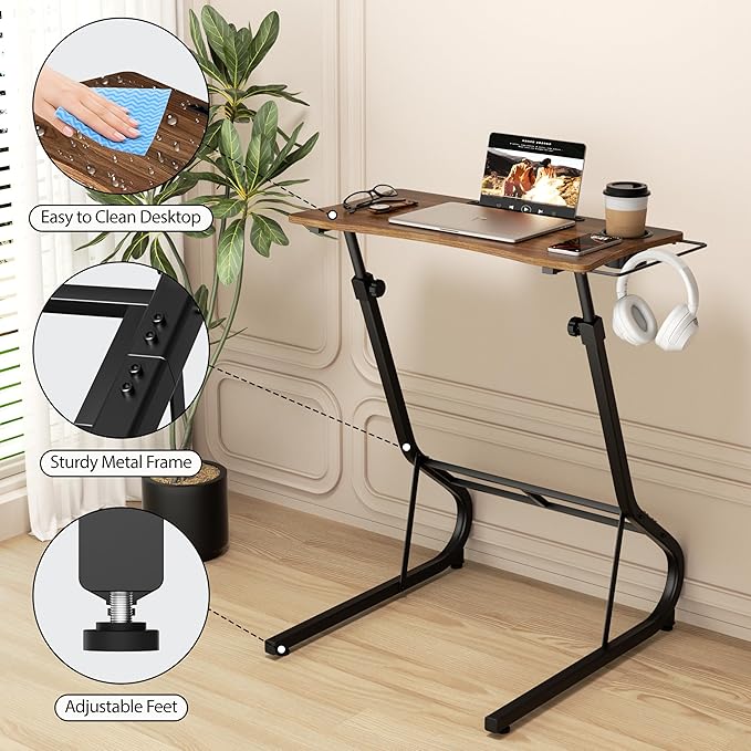 GRLEAF Adjustable Height Standing Desk for Walking Pad Treadmill, Desk for Laptop with Cup Holder, Desk for Bike/Cycling, Used for Bedrooms and Offices (Vintage Brown)