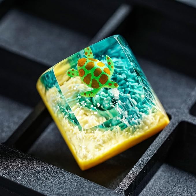 Sea Turtle Artisan Keycap Light Yellow Green Coral R1 SA Profile Custom Sea Creatures Keycaps 1U ESC Handmade Gaming Resin Key Cap Cherry MX Switch Compatible Mechanical Keyboard Turtle Lover Gift
