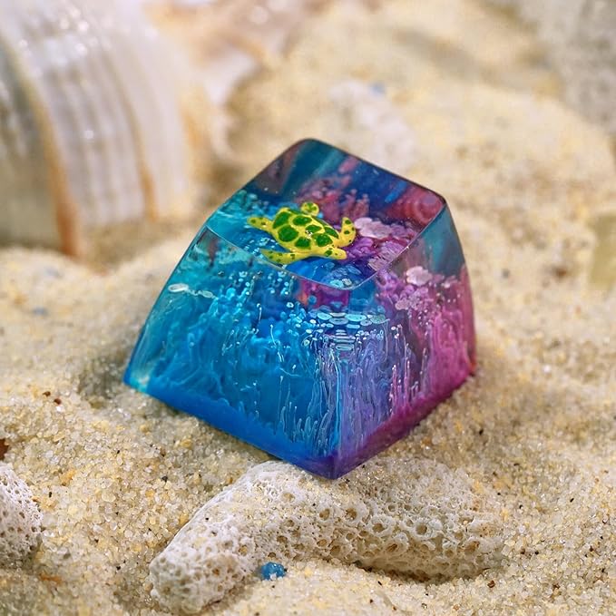 Sea Turtle Artisan Keycap Deep Blue Purple Ocean R1 SA Profile Custom Sea Creatures Keycaps 1U ESC Handmade Gaming Resin Key Cap Cherry MX Switch Compatible Mechanical Keyboard Turtle Lover Gift