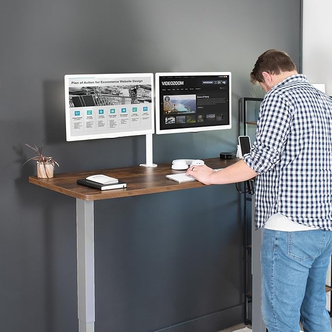 VIVO Electric 60 x 24 in Rustic Standing Desk, Memory Height Adjustment, 1B Series, One-Piece Vintage Brown Top, Gray Frame, DESK-KIT-1G6N