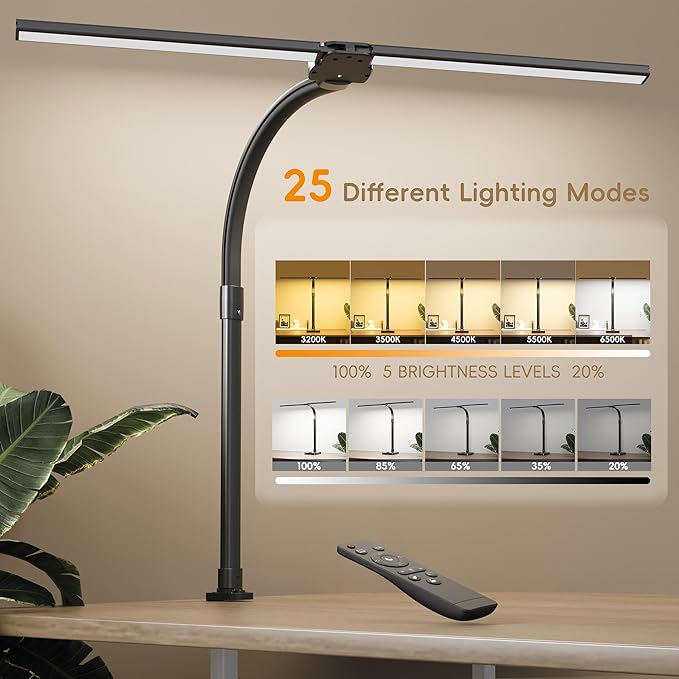 LED Double Head Desk Lamp,24W Brightest Architect Double Swing-arm Table Lamps,5 Adjustable Brightness Color Temperature ,for Workbench/Monitor/Home/Reading/Offices/Bedrooms/Dormitories