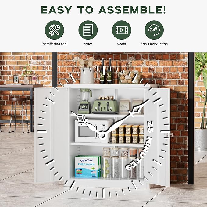 Greenvelly Metal Cabinet, 36" Locking Storage File Cabinet with Doors and Shelves for Office,Home,Gym,School,Kitchen(White)