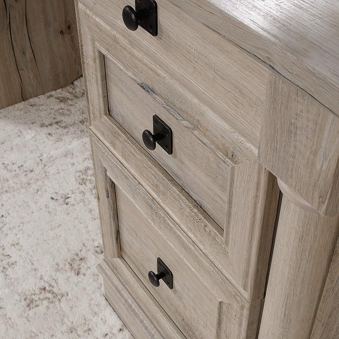 Sauder Palladia Office Desk with Drawers, Executive Desk with File Cabinet Storage, Cable Management, Keyboard Tray, in Split Oak Finish