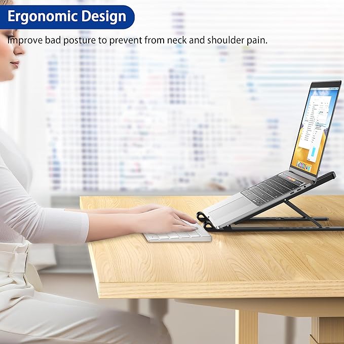 BESIGN LS01 Pro Ergonomic Laptop Stand, Plastic Laptop Riser, Portable and Adjustable Notebook Computer Holder Compatible with 10-14" Laptops (Black)