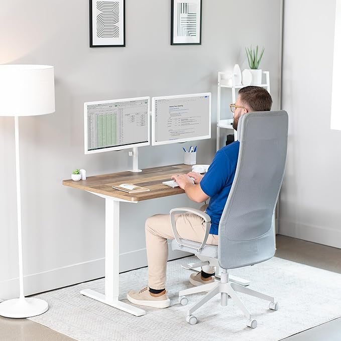 VIVO Electric 48 x 30 in Standing Desk, Memory Height Adjustment, 1B Series, One-Piece Reclaimed Wood Top, White Frame, DESK-KIT-1W5P