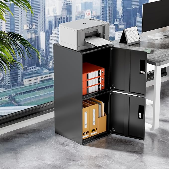 2 Door Vertical Stackable Storage Cabinet with Locking Doors,Shelves File Cabinet Organizer,Metal Locker Storage Cabinet Office, Home, Gym, School,KidsRoom (2 Door, Black)