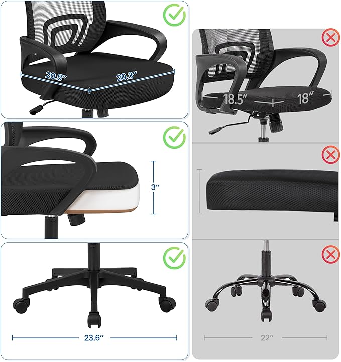 Yaheetech Mid-Back Mesh Office Chair Adjustable Ergonomic Computer Task Chair Swivel Rolling with Lumbar Support Armrest for Home Office Work Study, Black