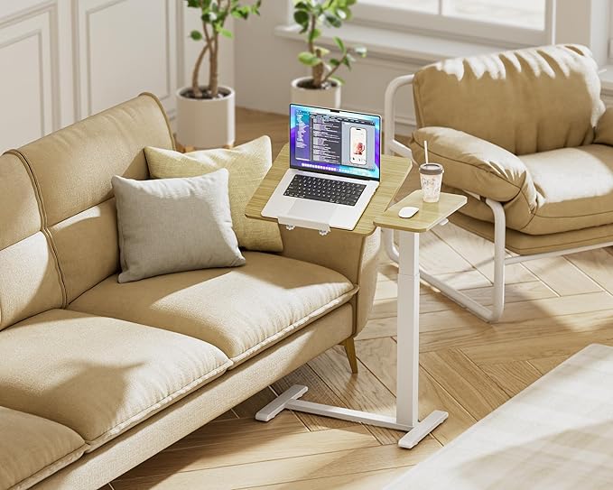 Ywin Medical Adjustable Tilt Overbed Bedside Table with Wheels, Small Portable Desk, Tray Table(27.6" W x 15.8" D), for Bedroom, Hospital, Couch, Office Use,Light Rustic Brown