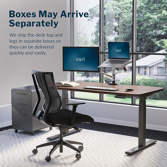VARI Electric Standing Desk - 60x30 VariDesk, Adjustable Height Stand Up Computer Desk - Dual Motor with Memory Presets, Stable T-Style Legs- Home Office Essentials - Walnut