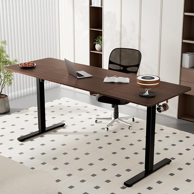 ERGOMAKER Electric Standing Desk, 67" x 23.6" Height Adjustable Sit Stand Desk with Splice Board for Home Office, Computer Desk Memory Preset (Black Frame, Walnut Desktop)