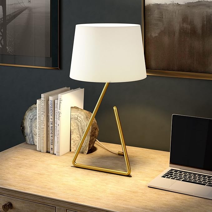Henn&Hart 22" Metal Table Lamp with Fabric Shade in Brushed Brass, for Home, Living Room, Bedroom, Entertainment Room, Office, Kitchen, Dining