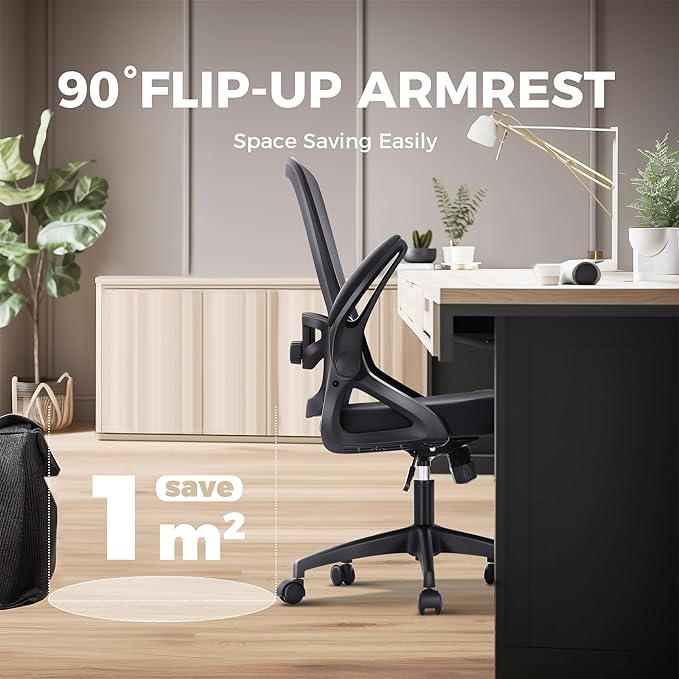 MAISON ARTS Ergonomic Office Desk Chair, Breathable Mesh Computer Chair with Adjustable Lumbar Support and Flip up Armrests, Comfortable Task/Executive Chair for Home Office