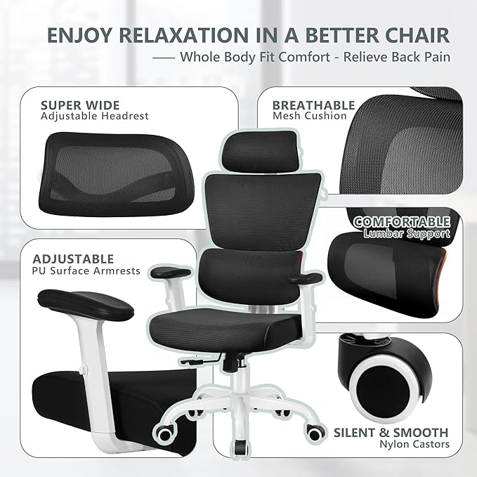 Winrise Office Chair Ergonomic Desk Chair, High Back Gaming Chair, Big and Tall Reclining chair Comfy Home Office Desk Chair Lumbar Support Breathable Mesh Computer Chair Adjustable Armrests(W-Orange)