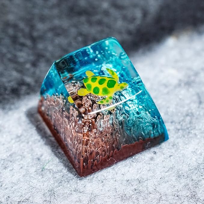 Sea Turtle Artisan Keycap Brown and Blue Coral R1 SA Profile Custom Sea Creatures Keycaps 1U ESC Handmade Gaming Resin Key Cap Cherry MX Switch Compatible Mechanical Keyboard Turtle Lover Gift