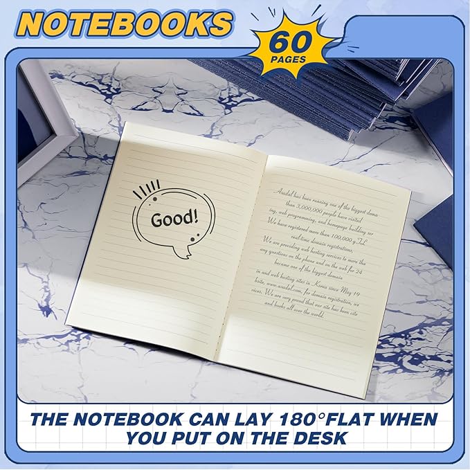 Sepamoon 200 Pack Kraft Notebook Journals 5.5 Inch x 8.3 Inch A5 Journal Softcover Notebooks Bulk for Kids Student Writing Sketch Travel Journal Office Notepad with 60 Pages 30 Sheets(Navy)
