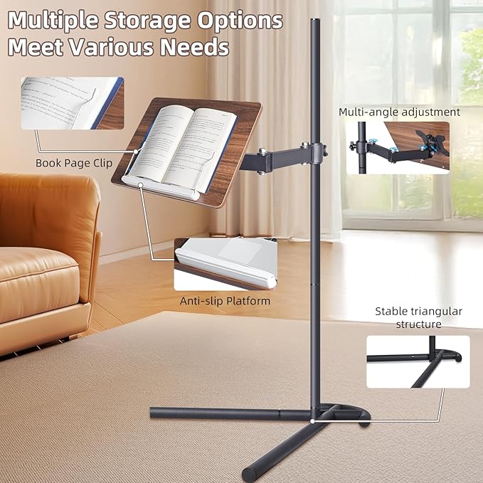 Laptop Stand for Couch, Height Adjustable Laptop Tray Tablet Book Stand for Reading in Bed, Compatible with Ipad Pro 12.9 Inch, Surface Laptop, Ipad Air, iPad mini,MacBook Pro/Air