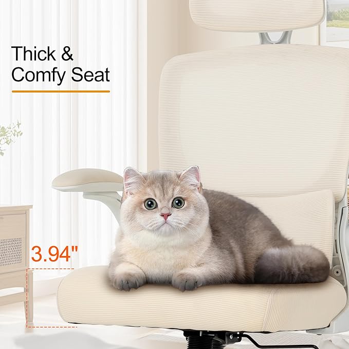 Ergonomic Office Chair,Home Mesh Office Desk Chairs,High Back Chair 330 LBS,Swivel Computer Task Chair with Adjustable Lumbar Support,Up&Down Flip-Up Arms,Rocking Function (Beige)