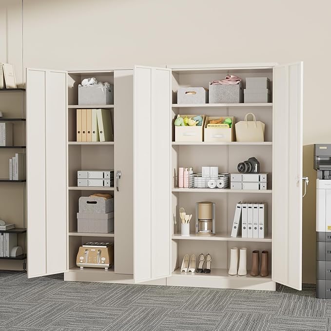 Greenvelly Steel SnapIt Storage Cabinet 72" Locking Metal Storage Cabinet with 4 Adjustable Shelves, Lockable Metal Organization with 2 Doors and Lock for Office, Garage, Home (Grey)