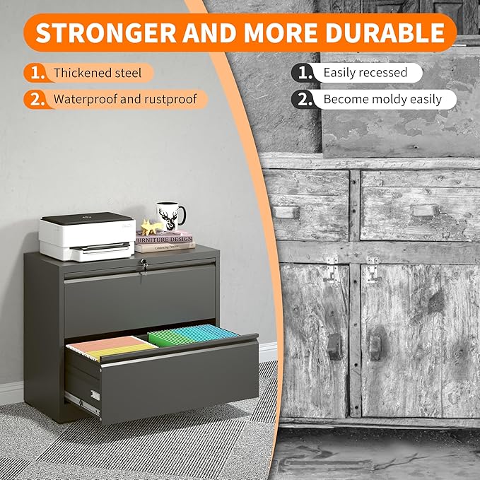 Locking File Cabinet with 2 Drawer Heavy Duty Large Metal Filing Cabinets Home Office Black Lateral File Cabinets Wide Steel Cabinet for Legal/Letter Size,Assembly Required