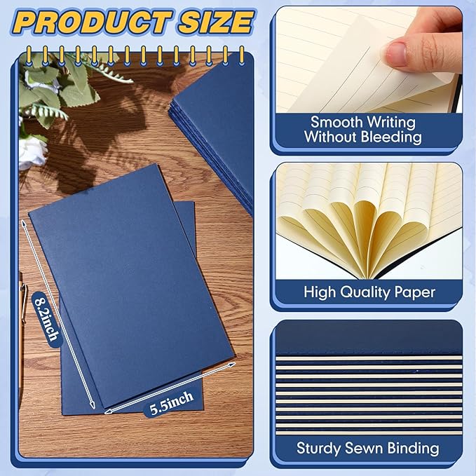 Sepamoon 200 Pack Kraft Notebook Journals 5.5 Inch x 8.3 Inch A5 Journal Softcover Notebooks Bulk for Kids Student Writing Sketch Travel Journal Office Notepad with 60 Pages 30 Sheets(Navy)