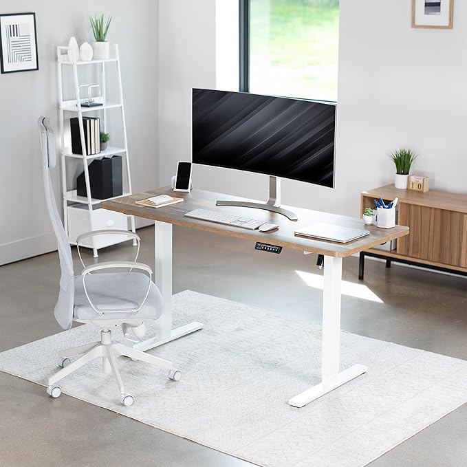 VIVO Electric 60 x 24 in Standing Desk, Memory Height Adjustment, 1B Series, One-Piece Reclaimed Wood Top, White Frame, DESK-KIT-1W6P