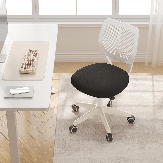 Armless Desk Chair, Height Adjustable Swivel Office Rolling Task Chairs with Soft Mesh Padded Cushion, Ergonomic Small Study Computer Chair for Girls Boys Teens (Black White, 2PCS)