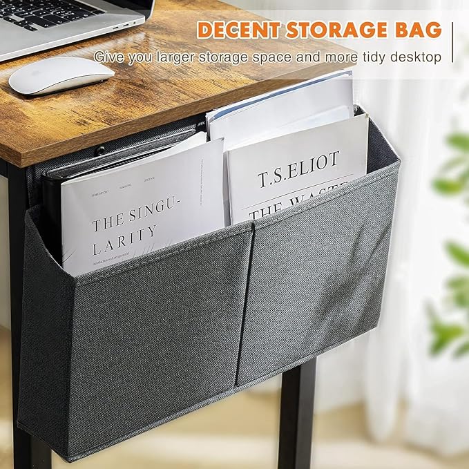 Sweetcrispy Computer Small Office Desk 40 Inch Student Kids Study Writing Work with Headphone Hooks & Storage Bag Modern Simple PC Home Bedroom Table, Rustic Brown