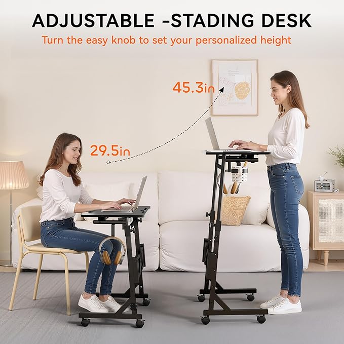 Treadmill Desk, 29.5-45.3 Inch Adjustable Height Small Standing Desk for Walking Pad, Portable Standing Table with a Cup Holder and a Hook for Home Office