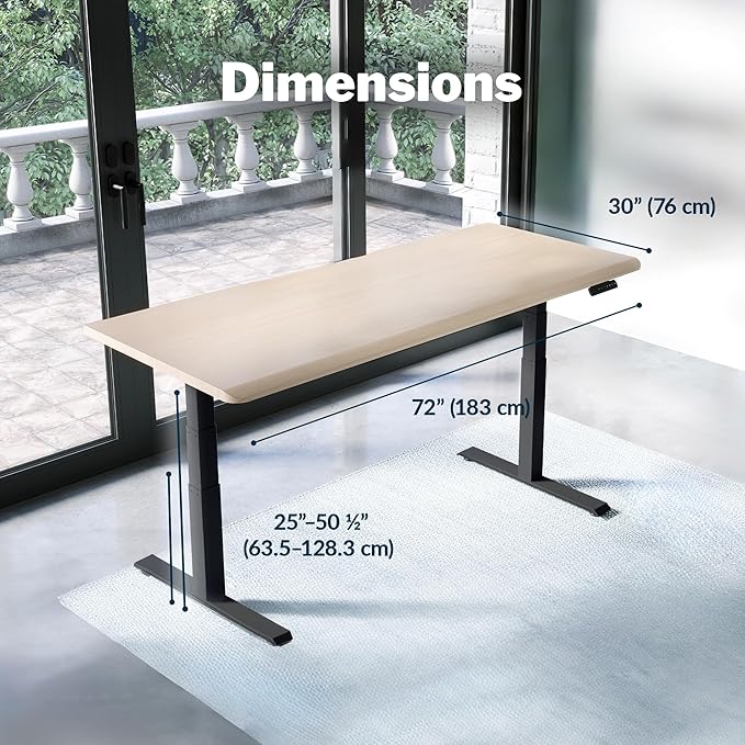 Vari ComfortEdge 72x30 Inch Adjustable Electric Standing Desk – Sit Stand VariDesk with Memory Presets, Sloped Edge, 180 LB Capacity + Tool-Free Assembly (Light Wood)