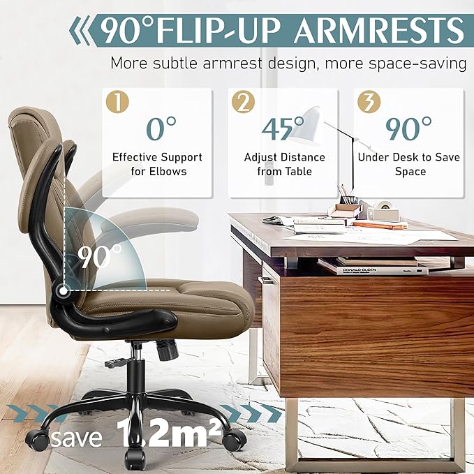Leather Office Chair, PU Home Computer Desk Chairs with Ergonomic Back Support, 360° Swivel Free,Small Gmaing Chair with Wheels and Adjustable Armrests, for Short People Use, Earthy Yellow