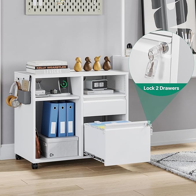 Letaya Mobile File Cabinet, Metal Lateral Rolling Printer Stand Filing Cabinets with Shelves for Home Office-Storage A4/F4/Letter (White)