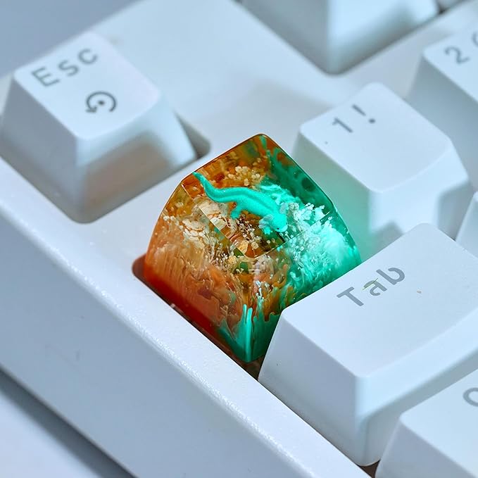 Green Axolotl Artisan Keycap Orange Green Ocean Coral R1 SA Profile Custom Animal Axolotl Keycap 1U ESC Handmade Resin Compatible with Cherry MX Mechanical Keyboard for Axolotl Lover