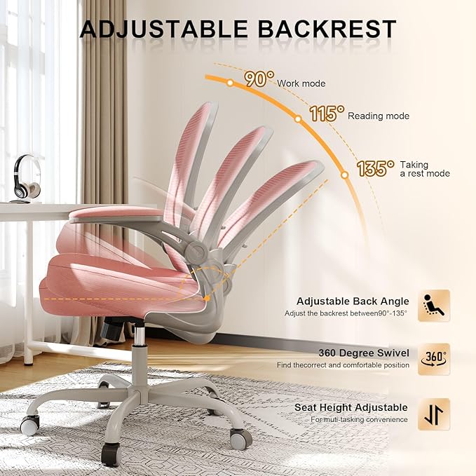 Office Chair, Ergonomic Desk Chairs 330LBS Capacity High Back Mesh Computer Chair with Flip-up Armrests, Comfy Work Chair with Adjustable Lumbar Support