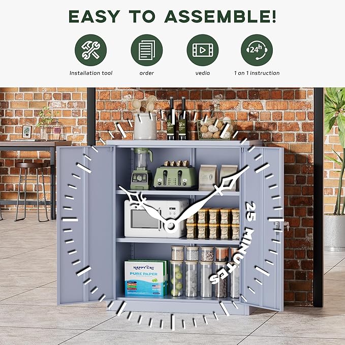 Greenvelly Metal Cabinet, 36" Locking Storage File Cabinet with Doors and Shelves for Office,Home,Gym,School,Kitchen(Dark Grey)